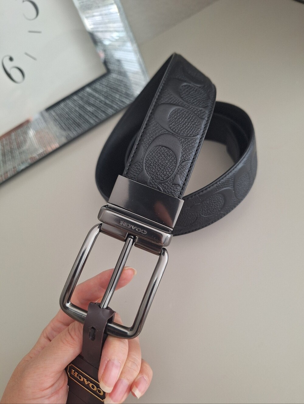 NWT Coach F55157 Harness Buckle Black Reversible Belt Cut To Size 38mm